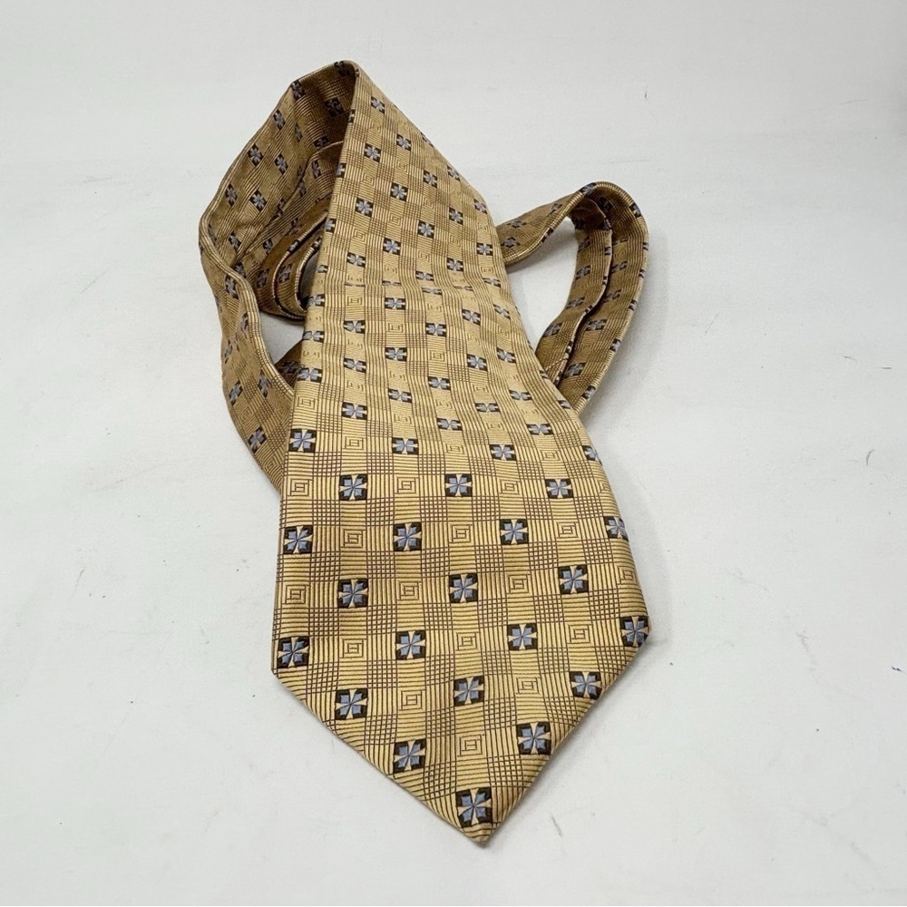 ROBERT TALBOTT PHILLIP’S Men’s Gold Blue Geometric Silk Hand Made Tie USA 60”